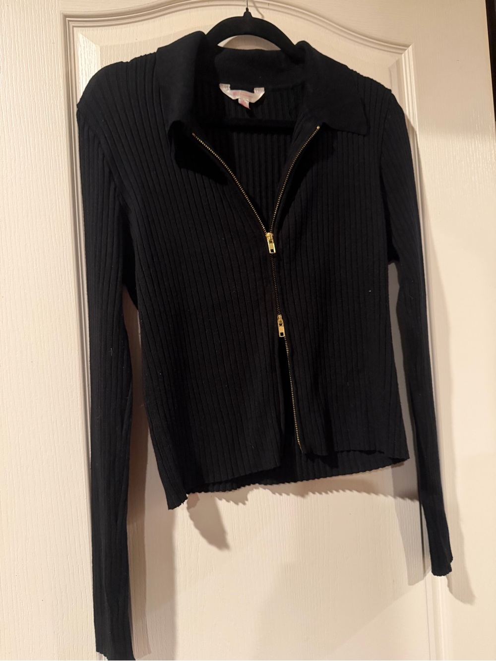 No Boundaries Black Ribbed Zip-Up Cardigan with Gold Zippers